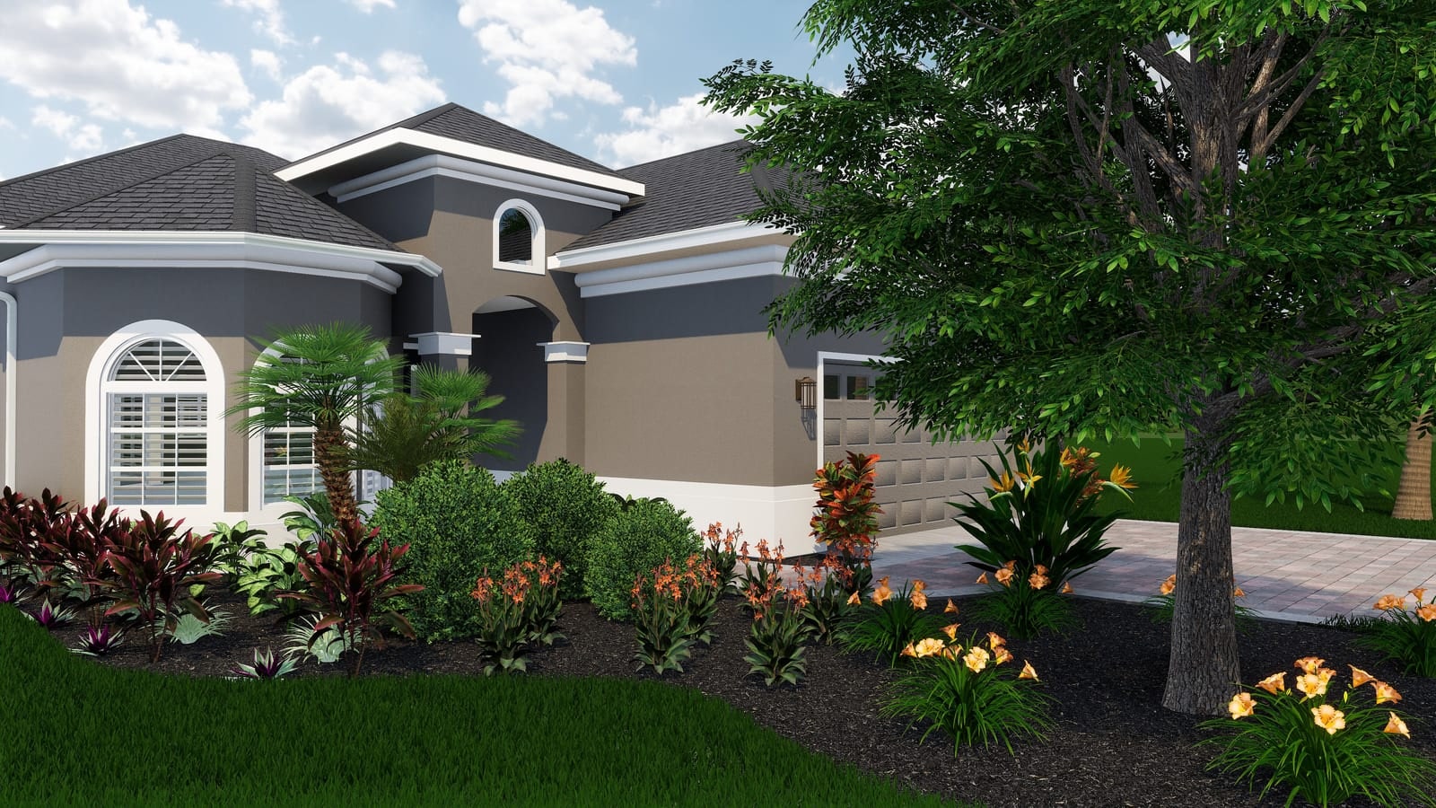 Yard after design — pool with spa, fence and landscaping