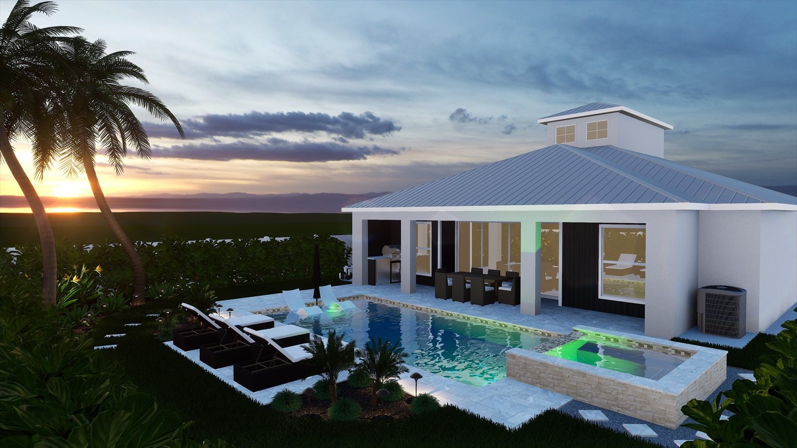 Backyard after design — pool and spa combo with full landscaping